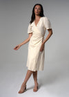 Chardon VNeck Midi Short Sleeve Tailored Cream Linen Wrap Dress