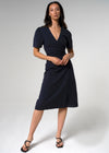 Chardon VNeck Midi Short Sleeve Tailored Navy Linen Wrap Dress