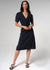 Chardon VNeck Midi Short Sleeve Tailored Navy Linen Wrap Dress