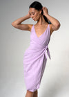 Neutral lilac wrap dress cotton-linen summer essential with adjustable straps