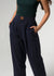 SG Armont High Waisted Pleated Straight Leg Navy Linen Cropped Pant