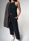 SG Armont High Waisted Pleated Straight Leg Navy Linen Cropped Pant