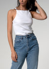 Sentier Squareneck White Ribbed Cotton Tank