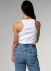 Sentier Squareneck White Ribbed Cotton Tank